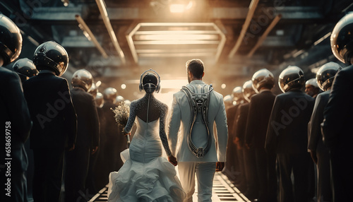 Wedding photographer in space futuristic wedding