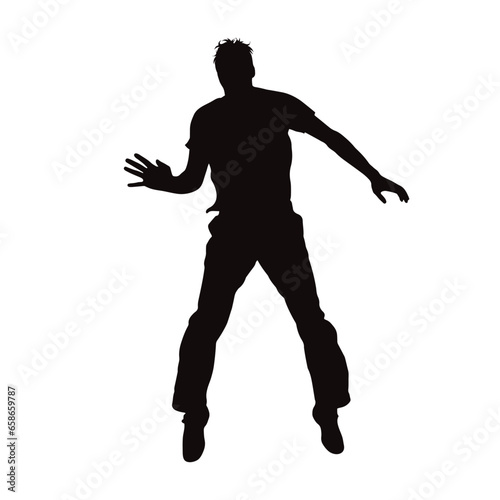 Vector silhouette of man jumping on white background. Symbol of sport and happiness.