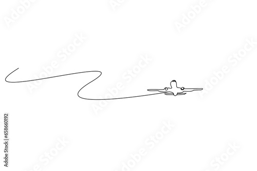 airplane flying in the air vehicle far away line art design