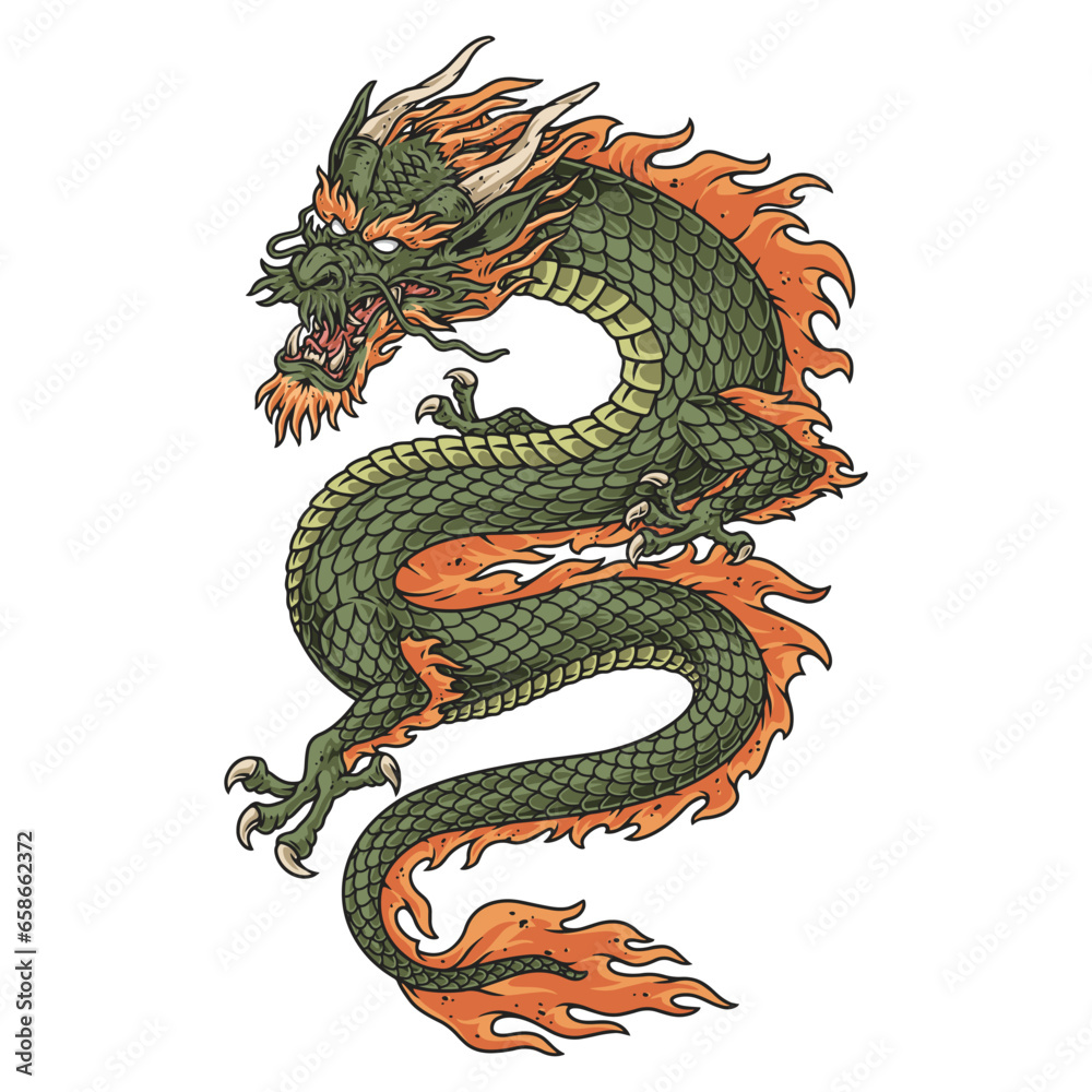 Fototapeta premium Fantastic oriental dragon colorful emblem