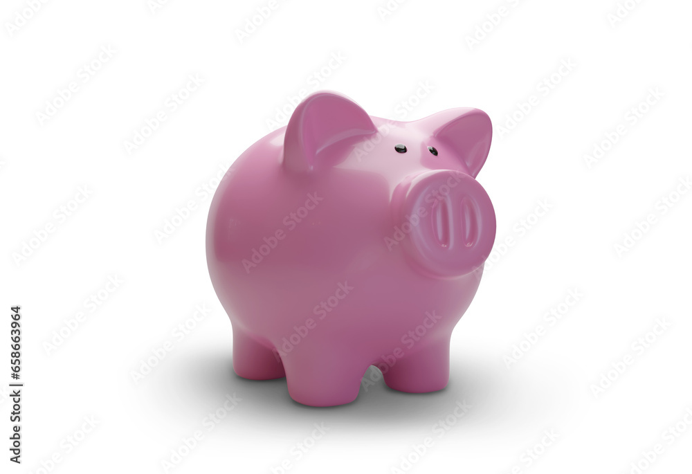 Close up of Piggy bank isolated on white background. Savings concept. 3d illustration.