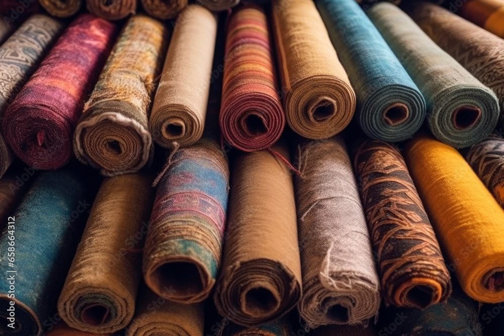 Various coloured carpet rolls