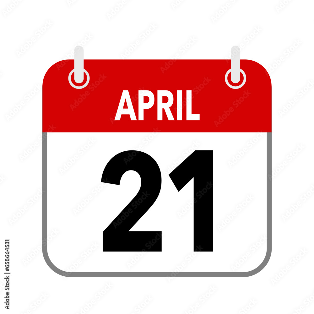 21 April, calendar date icon on white background. 21 April, calendar date icon on white background.