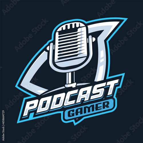 Podcast Gamer Vector Mascot Logo Template Design Microphone for podcast mascot logo