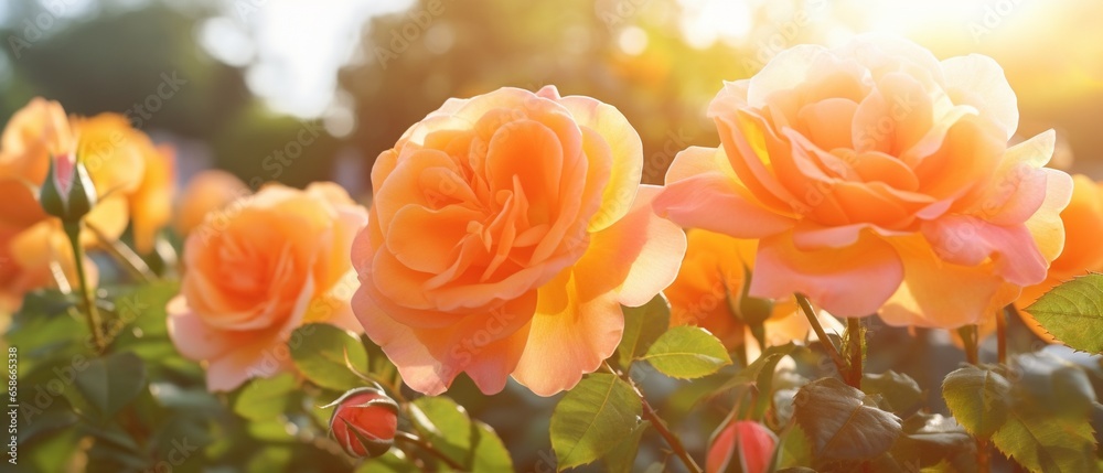 Radiant Garden Roses: Sunlit Beauty in Nature Radiant Garden Roses: Sunlit Beauty in Nature