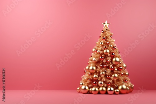 Creative Christmas Tree: Golden and Red Ornaments on Pink