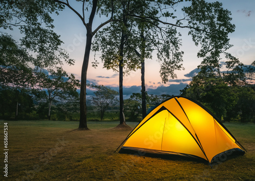 Camping tent in a nature hiking spot in relaxing nature