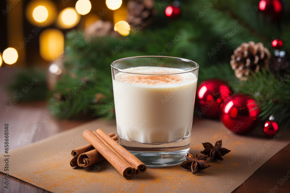 Traditional Christmas drink eggnog with grated nutmeg and cinnamon ...