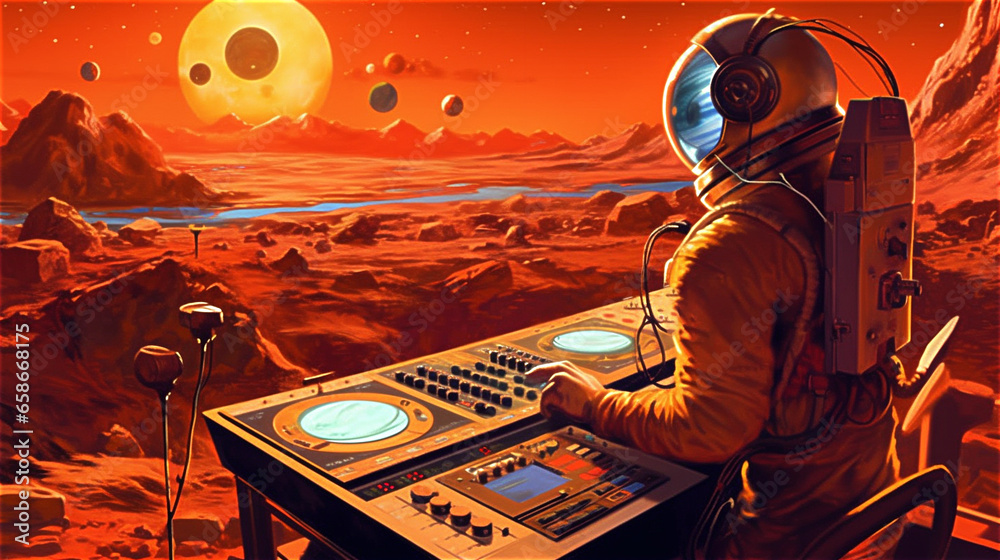 Photo & Art Print Rave party with a dj astronaut on the planet mars on ...