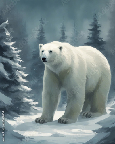 Christmas card with a polar bear. Generative AI.