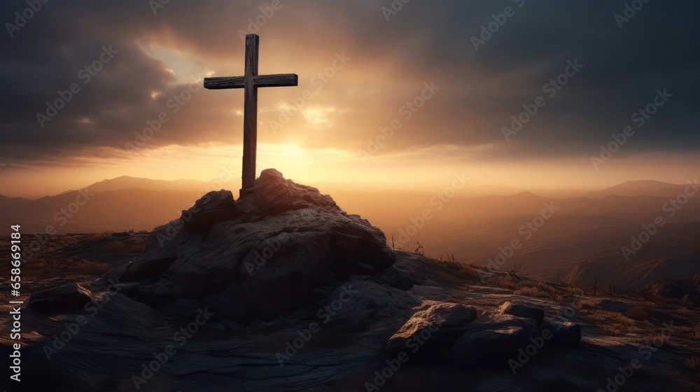 Cross with Background of Sunset