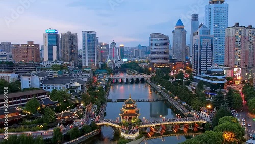 Night view aerial photography of Jiaxiu Tower and urban skyline in Guiyang, Guizhou, China
