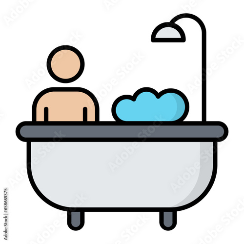 Baby Bath Colored Outline Icon