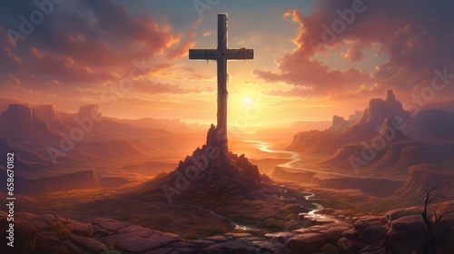 Cross with Background of Sunset © Left