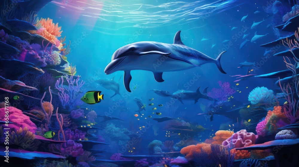 Fototapeta premium Illustration of Dolphin in Neon Colors Scheme