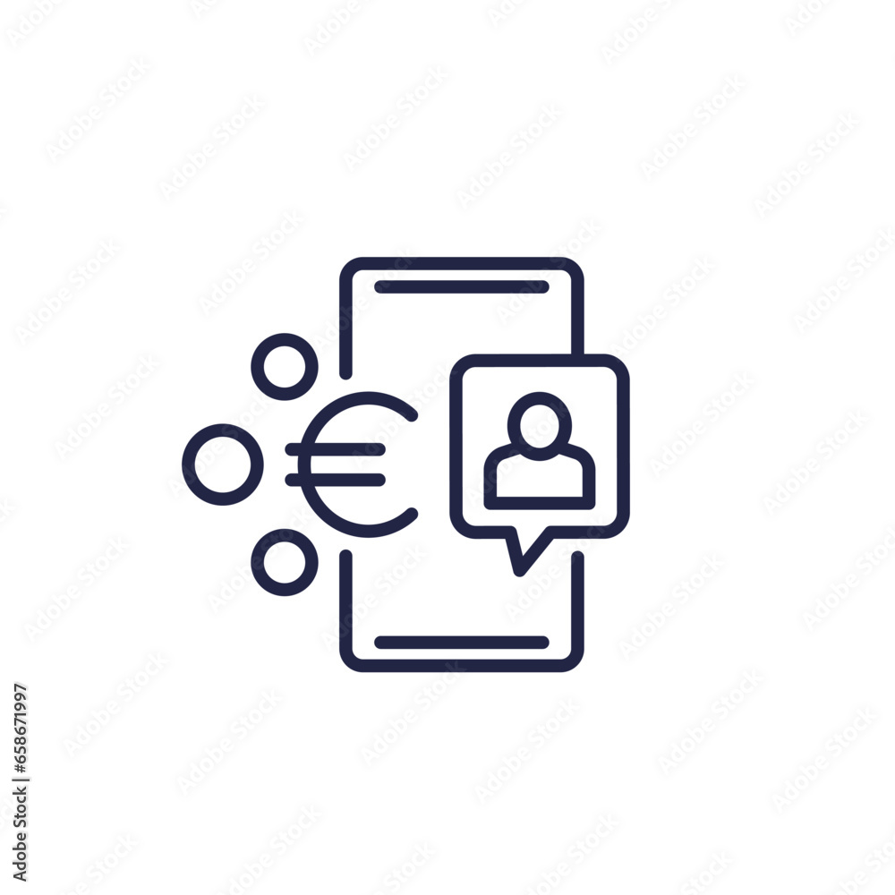 Mobile payment line icon with user and euro Mobile payment line icon with user and euro