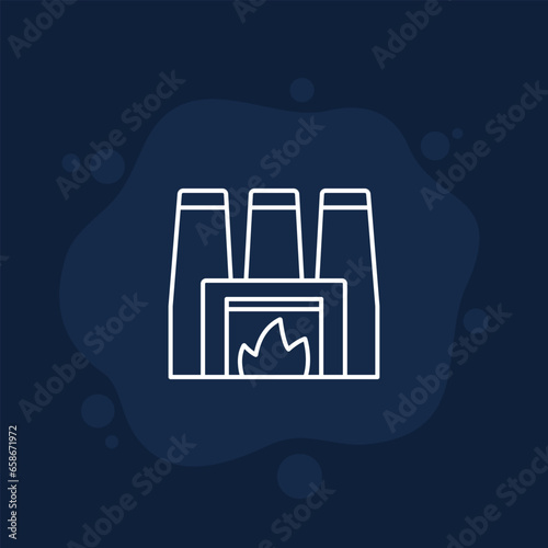 incineration plant, incinerator icon, line vector