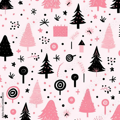 seamless pattern with christmas trees, Seamless pattern with hand drawn modern