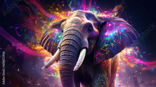 Illustration of Elephants in Neon Colors Scheme