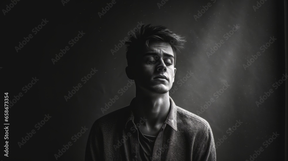 A young man in his tweenties suffering from depression.generative ai
