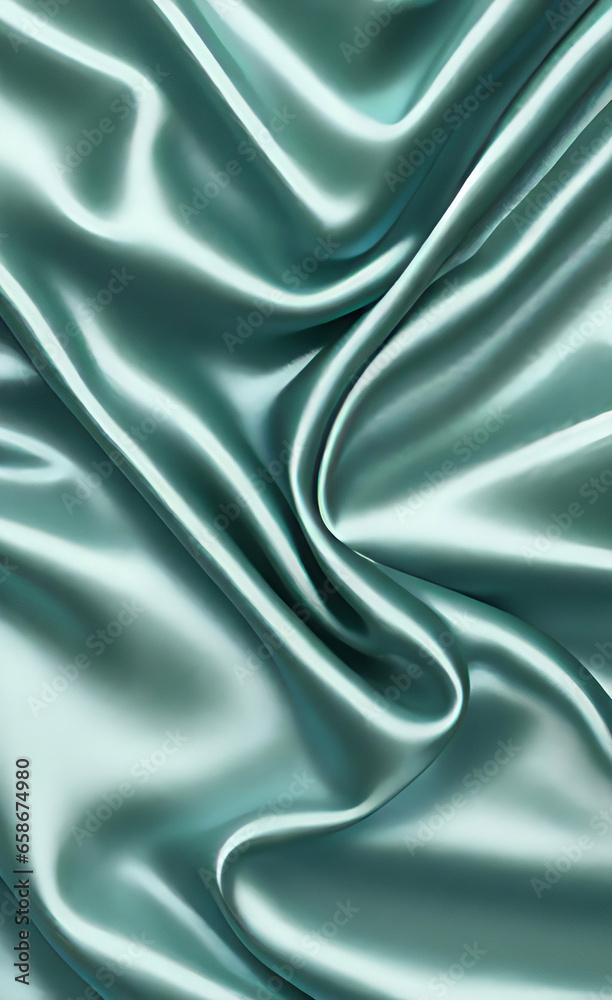 Obraz premium 3d render, abstract turquoise blue background of drapery layers and folded textile ruffle, flowing fabric macro, wavy fashion wallpaper