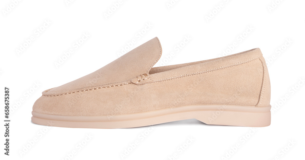Beige suede loafers isolated on white background Beige suede loafers isolated on white background