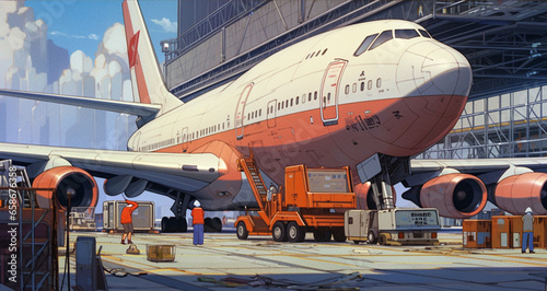 Wings of Arrival: Anime-style Illustration of Airport Welcome, Generative AI