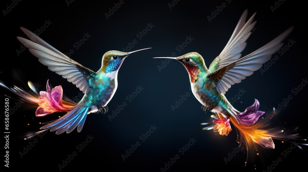 Obraz premium Pair of Humming Birds in Neon Colors