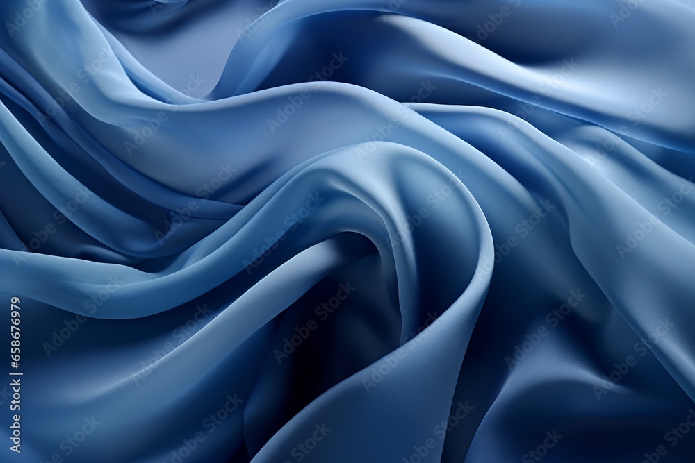 Fototapeta premium An abstract blue background features layers of folded silk drapery, creating a mesmerizing, elegant wallpaper ideal for the fashion industry