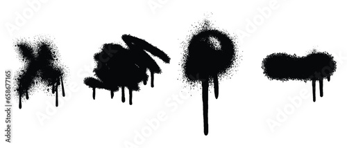 Spray painted texture. Graffiti stencil template  Black grunge splatter  spray effect and spray paints. Street art texture  paint silhouettes  vandalism grunge elements  circles and dots. Vector