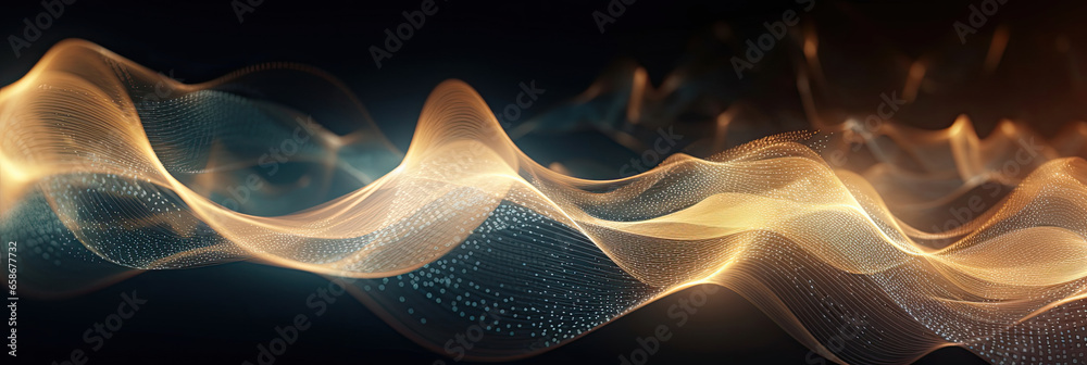 Fototapeta premium Abstract futuristic wave with dynamic particles for background. Generative Ai
