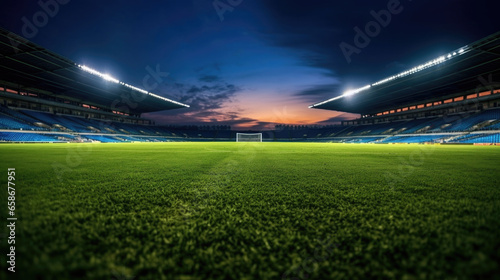 Artificial turf in the soccer stadium. Generative Ai © tong2530