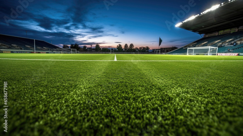 Artificial turf in the soccer stadium. Generative Ai © tong2530