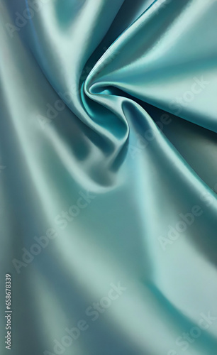 Green turquoise teal blue abstract wave silk fabric texture background. Colorful matte background with space for design. Toned canvas. Web banner. Wide. Long. Panoramic.