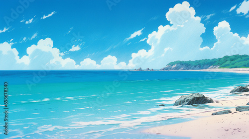 Paradise Cove: Anime-style Scene of a Beach Retreat, Generative AI © Adolfo Perez Design