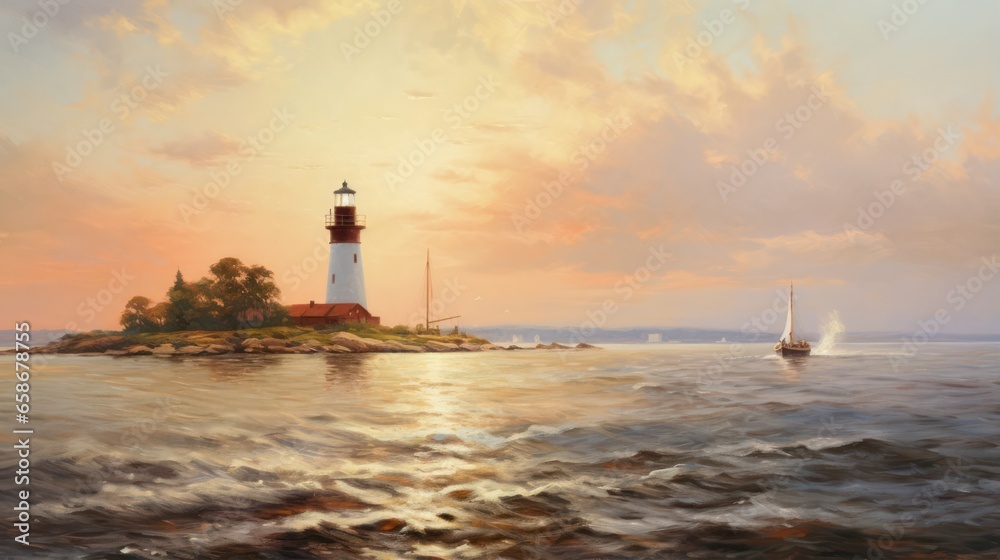 Fototapeta premium Light House in the distant shoreline