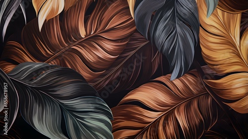 Wallpaper Mural Abstract Background of illustrated Tropical Leaves. Exotic Wallpaper in dark brown Colors Torontodigital.ca