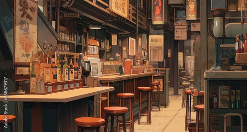 Izakaya Intrigue: Anime-style Illustration of Nighttime Antics, Generative AI
