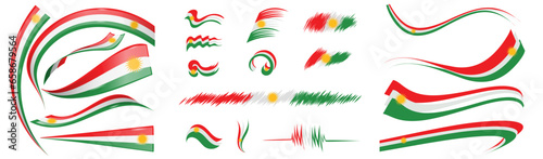 kurdistan flag set elements, vector illustration on a white background