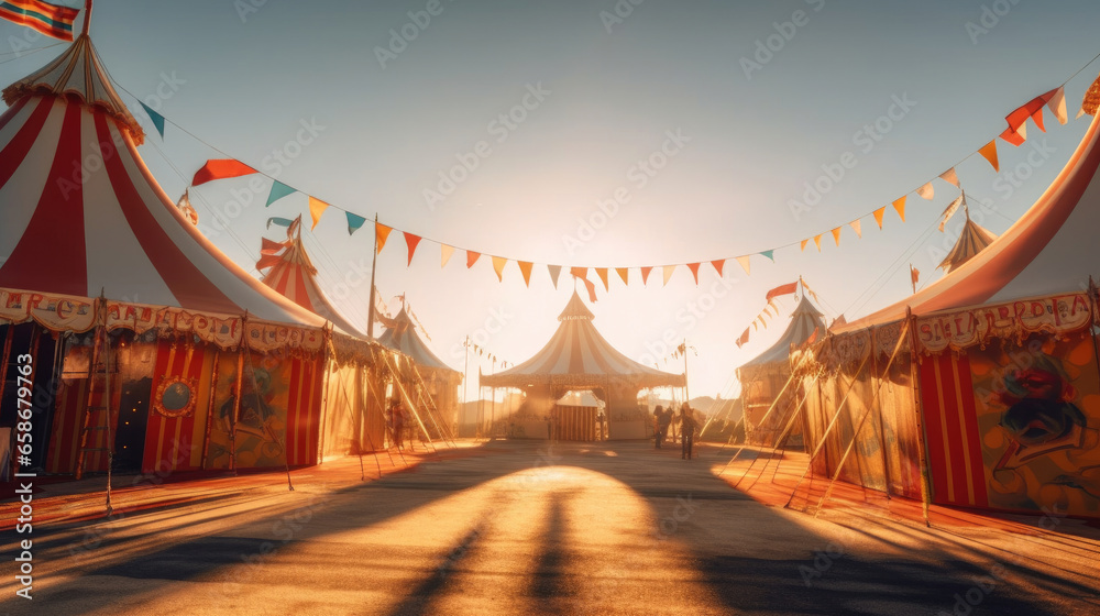 Circus tent, carnival tent at the amusement park. Generative Ai - obrazy, fototapety, plakaty 
