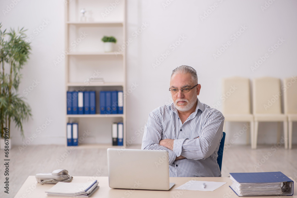 Old male employee working at workplace