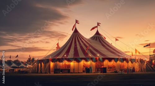 Circus tent, carnival tent at the amusement park. Generative Ai