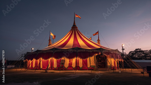 Circus tent, carnival tent at the amusement park. Generative Ai