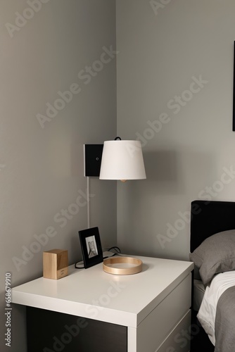 minimal elegant bedroom hotel interior with modern table lamp © adel_usto