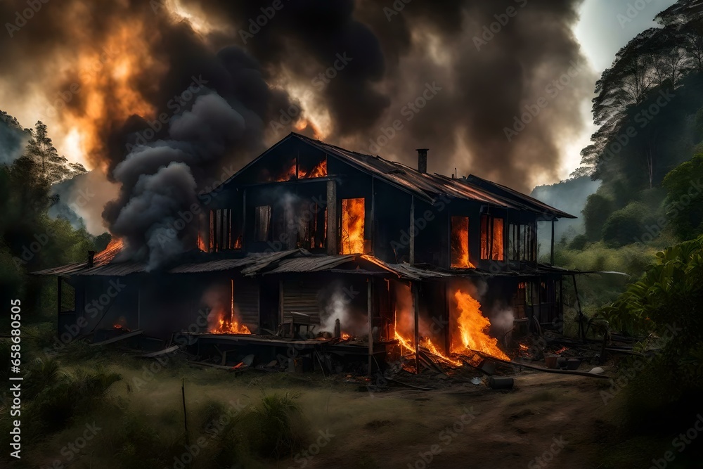 House on fire, Generated using AI