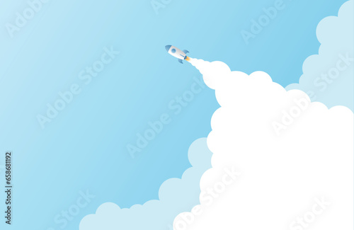 Business leadership ,financial concept. Rocket launching into sky.
