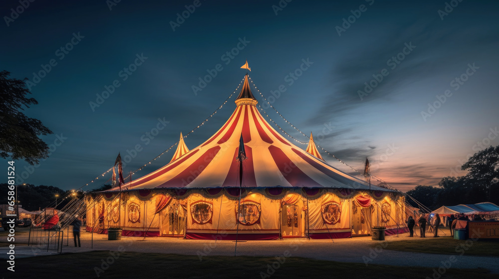 Circus tent, carnival tent at the amusement park. Generative Ai Circus tent, carnival tent at the amusement park. Generative Ai