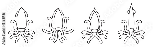 cute squid icon simple outline seafood, sea creature