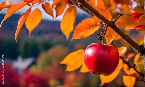 Celebrating Eat a Red Apple Day, An apple orchard in the golden glow of sunset, with ripe red apples on the trees. Generative AI