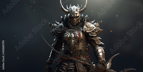 A samurai warrior with silver armor   photo